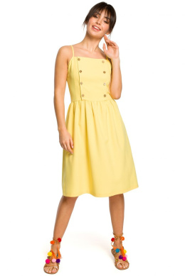 Sukienka na ramiączkach odcinana i marszczona w pasie żółta B113