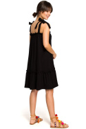 Zwiewna sukienka midi na wiązanych ramiączkach czarna B119