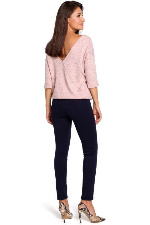 Sweter damski z głębokim dekoltem różowy S150 Sweter damski z głębokim dekoltem różowy S150