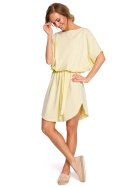 Luźna sukienka mini z krótkim rękawem wiązana paskiem żółta me433