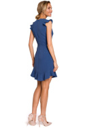 Sukienka dopasowana mini z falbanką bez rękawów niebieska me438