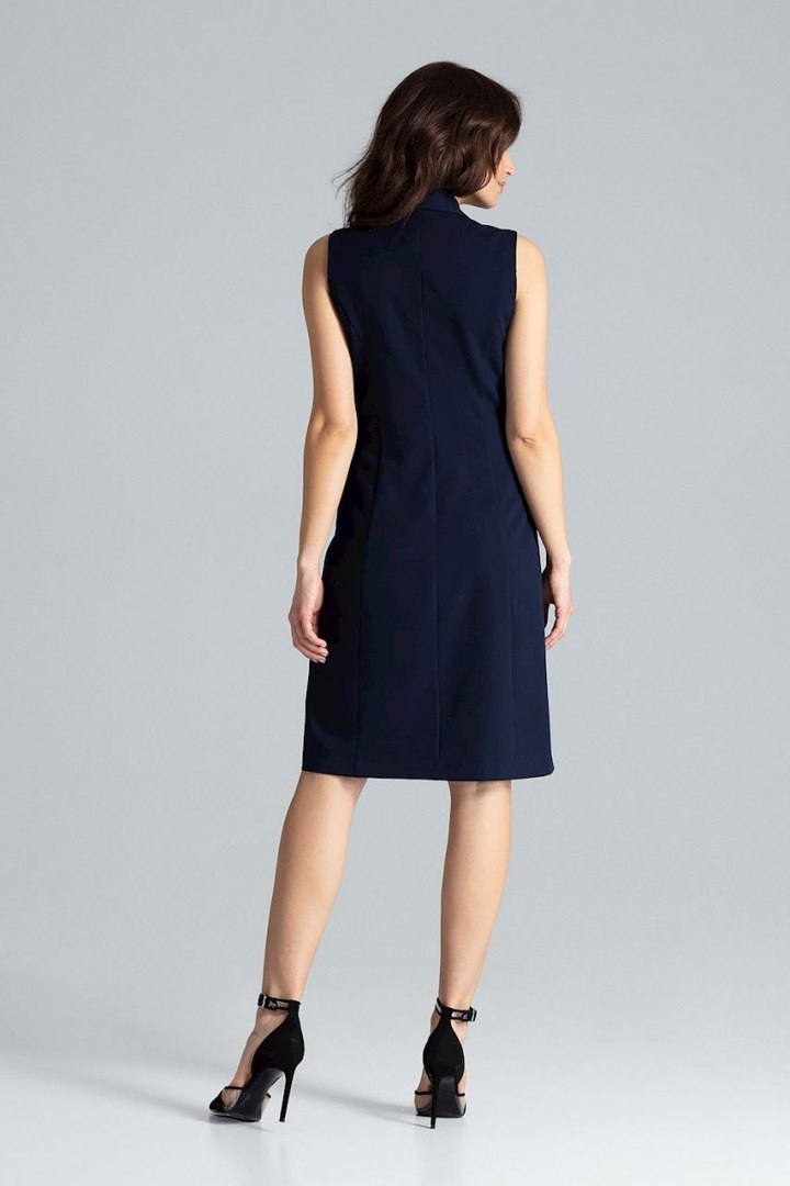 Elegancka sukienka midi dwurzędowa bez rękawów granatowa L044 Elegancka sukienka midi dwurzędowa bez rękawów granatowa L044