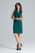 Sukienka midi bez rękawów z zapięciem dwurzędowym zielona L044