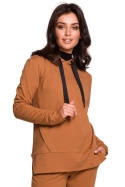 Bluza damska dresowa z kapturem z troczkami dzianina karmelowa B123