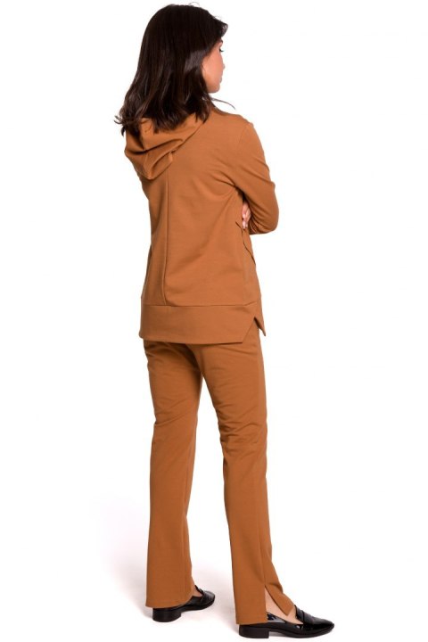 Bluza damska dresowa z kapturem z troczkami dzianina karmelowa B123 Bluza damska dresowa z kapturem z troczkami dzianina karmelowa B123