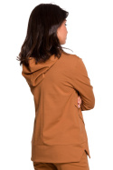 Bluza damska dresowa z kapturem z troczkami dzianina karmelowa B123