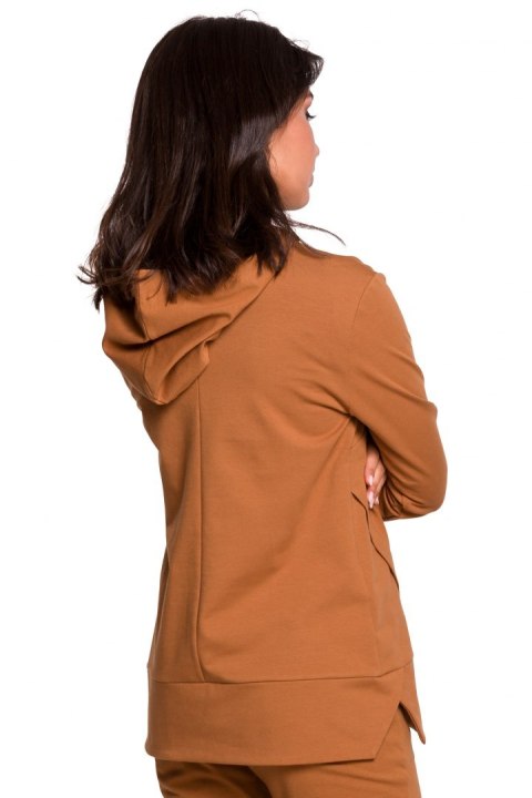 Bluza damska dresowa z kapturem z troczkami dzianina karmelowa B123 Bluza damska dresowa z kapturem z troczkami dzianina karmelowa B123