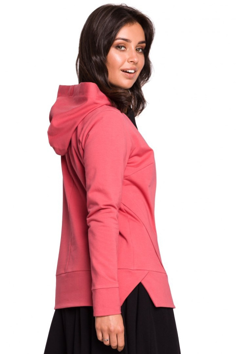 Bluza damska dresowa z kapturem z troczkami dzianina koralowa B123 Bluza damska dresowa z kapturem z troczkami dzianina koralowa B123
