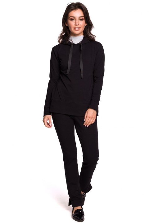 Bluza damska dresowa z kapturem z troczkami dzianina czarna B123 Bluza damska dresowa z kapturem z troczkami dzianina czarna B123
