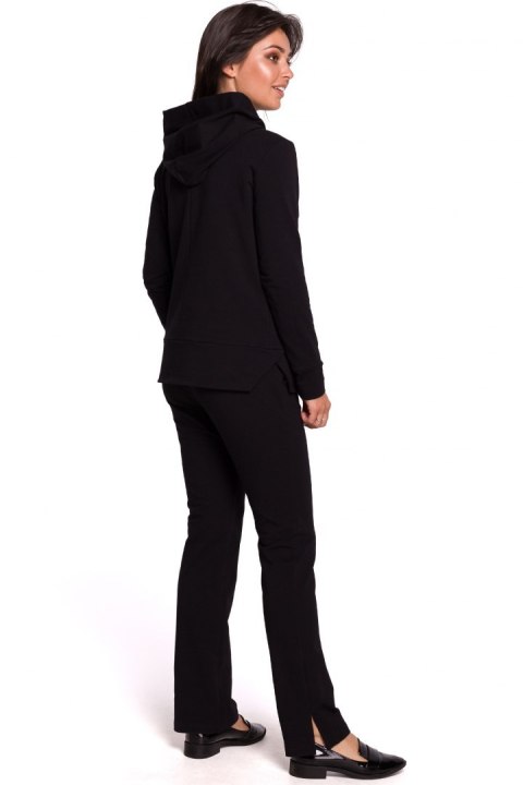 Bluza damska dresowa z kapturem z troczkami dzianina czarna B123 Bluza damska dresowa z kapturem z troczkami dzianina czarna B123