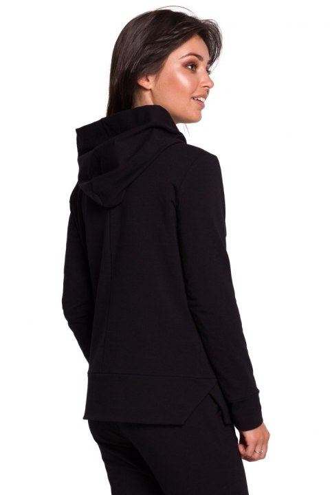 Bluza damska dresowa z kapturem z troczkami dzianina czarna B123 Bluza damska dresowa z kapturem z troczkami dzianina czarna B123