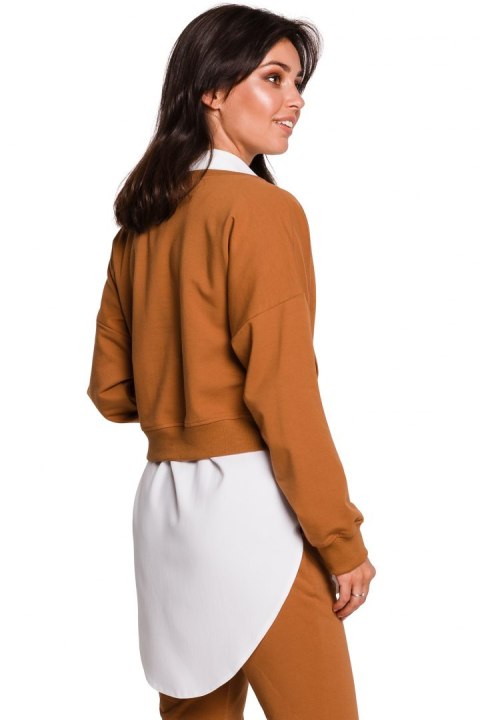 Krótka bluza damska z opadającym dekoltem karmelowa B125 Krótka bluza damska z opadającym dekoltem karmelowa B125