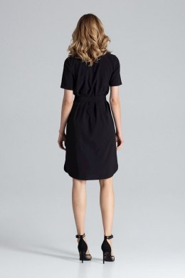 Sukienka midi z krótkim rękawem wiązana w pasie czarna M669