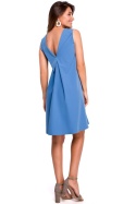 Sukienka trapezowa midi bez rękawów dekolt V z tyłu niebieska S157