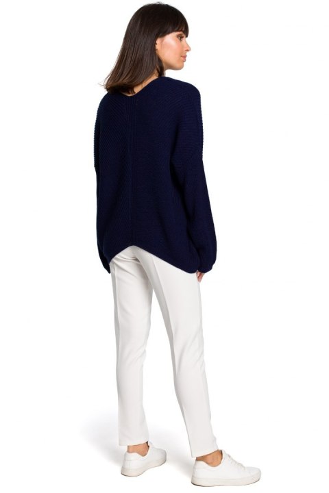Sweter damski asymetryczny z dekoltem w serek granatowy BK026 Sweter damski asymetryczny z dekoltem w serek granatowy BK026