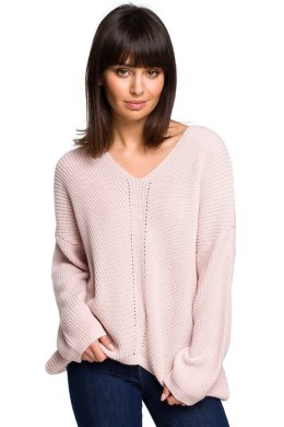 Sweter damski asymetryczny z dekoltem w serek różowy BK026