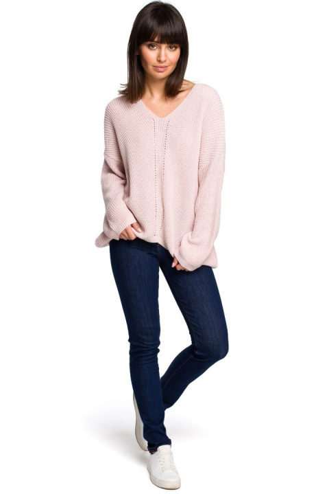 Sweter damski asymetryczny z dekoltem w serek różowy BK026 Sweter damski asymetryczny z dekoltem w serek różowy BK026