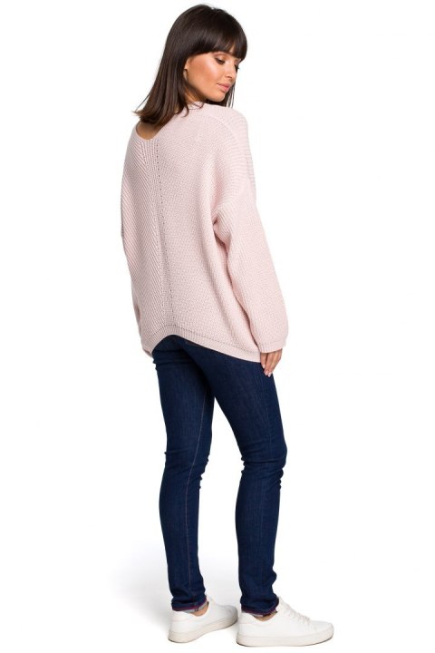 Sweter damski asymetryczny z dekoltem w serek różowy BK026 Sweter damski asymetryczny z dekoltem w serek różowy BK026