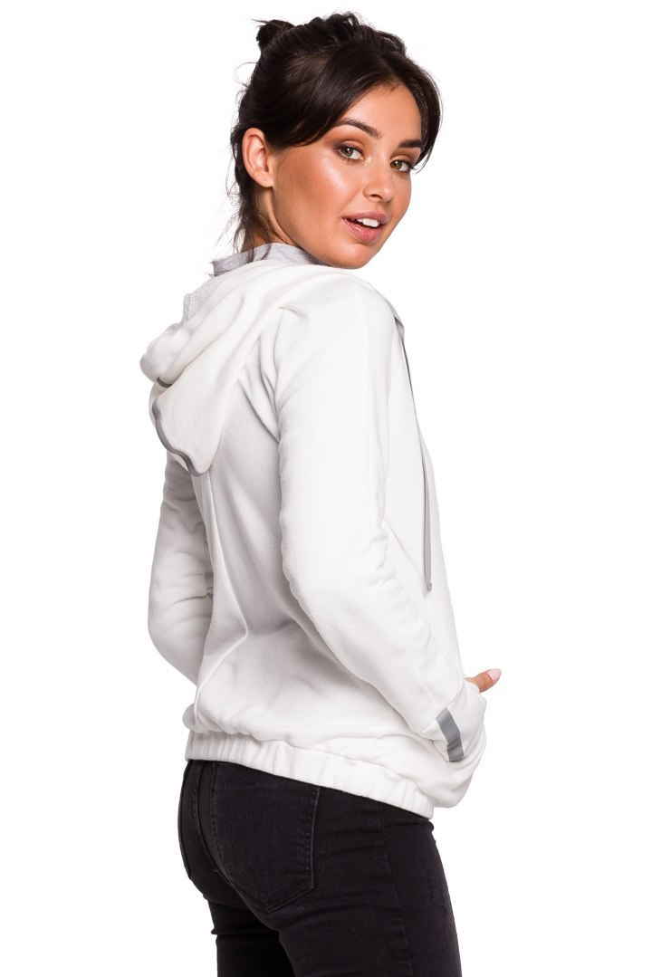 Sportowa bluza damska z kapturem i kopertowym przodem ecru B127 Sportowa bluza damska z kapturem i kopertowym przodem ecru B127