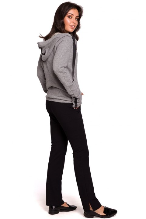 Sportowa bluza damska z kapturem i kopertowym przodem szara B127 Sportowa bluza damska z kapturem i kopertowym przodem szara B127