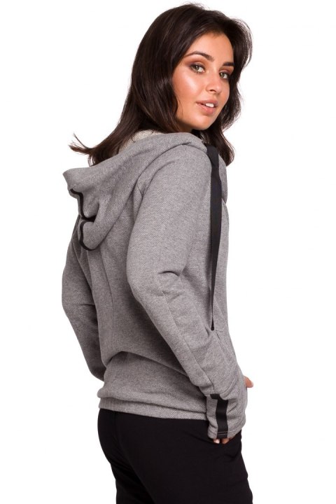 Sportowa bluza damska z kapturem i kopertowym przodem szara B127 Sportowa bluza damska z kapturem i kopertowym przodem szara B127