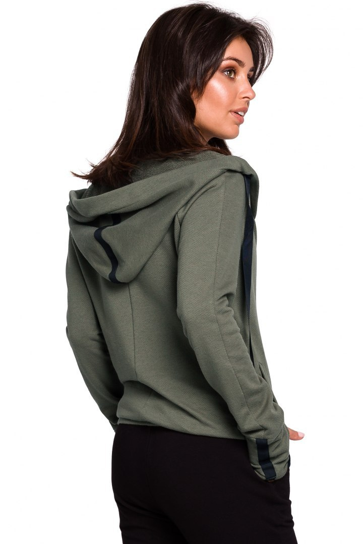 Sportowa bluza damska z kapturem i kopertowym przodem khaki B127 Sportowa bluza damska z kapturem i kopertowym przodem khaki B127