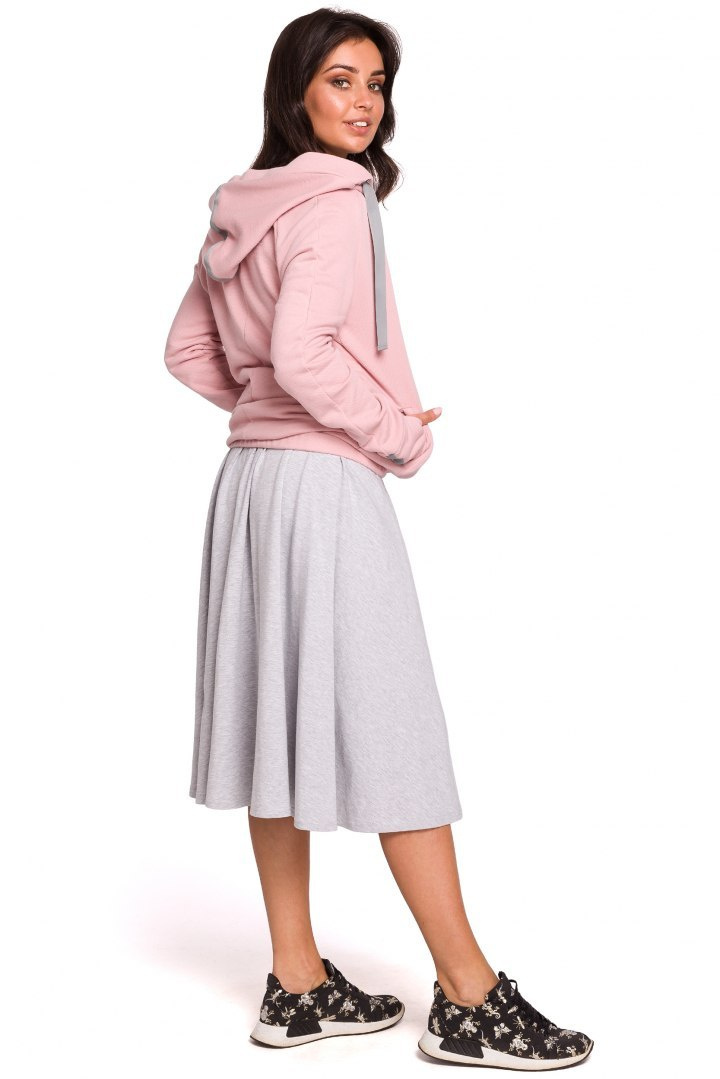 Sportowa bluza damska z kapturem i kopertowym przodem pudrowy B127 Sportowa bluza damska z kapturem i kopertowym przodem pudrowy B127