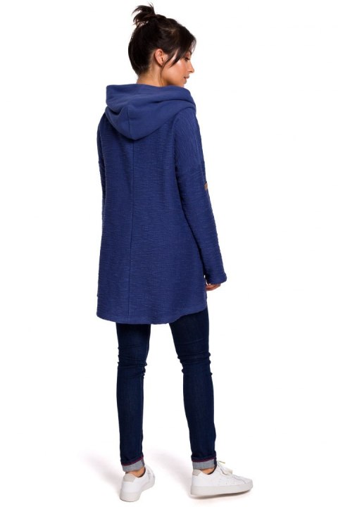 Bluza damska trapezowa z kapturem i kołnierzem dzianina indygo B131 Bluza damska trapezowa z kapturem i kołnierzem dzianina indygo B131