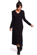 Sukienka maxi z kapturem długim rękawem i kieszeniami czarna B128