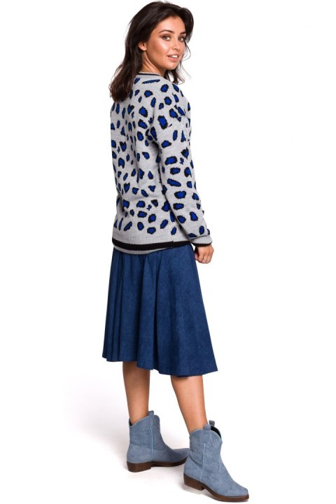 Sweter damski w lamparcie cętki ze ściągaczem szary m3 BK029 Sweter damski w lamparcie cętki ze ściągaczem szary m3 BK029