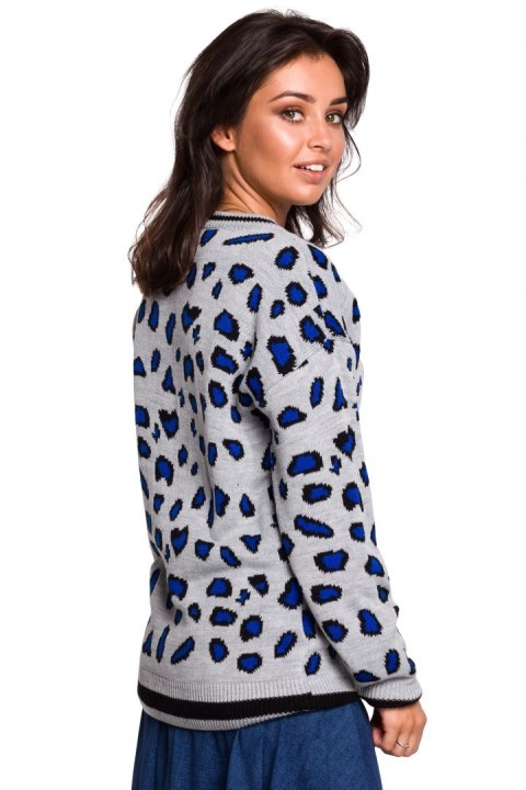 Sweter damski w lamparcie cętki ze ściągaczem szary m3 BK029 Sweter damski w lamparcie cętki ze ściągaczem szary m3 BK029