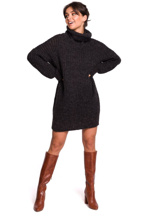 Długi sweter damski gruby oversize z golfem antracytowy BK030 Długi sweter damski gruby oversize z golfem antracytowy BK030