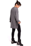 Sweter damski luźny oversize z dziurami i dekoltem V szary BK028