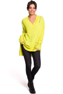 Sweter damski luźny oversize z dziurami i dekoltem V żółty BK028