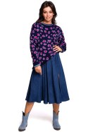 Sweter damski w lamparcie cętki ze ściągaczem granatowy m1 BK029