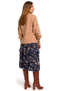 Bluzka damska z długim bufiastym rękawem luźna dzianina cappucino S176