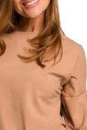 Bluzka damska z długim bufiastym rękawem luźna dzianina cappucino S176
