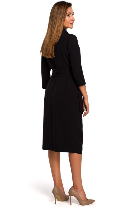 Elegancka sukienka kopertowa dopasowana midi z paskiem czarna S175 Elegancka sukienka kopertowa dopasowana midi z paskiem czarna S175