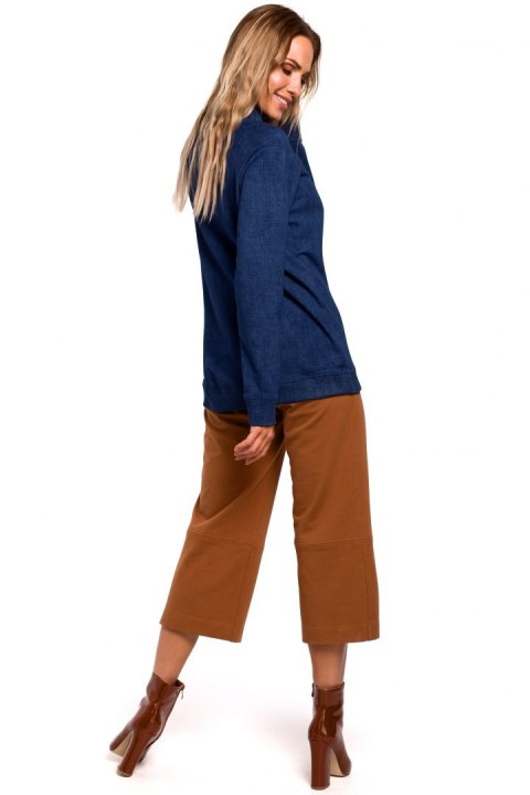 Bluza damska dzianinowa oversize ze ściągaczem niebieska me443 Bluza damska dzianinowa oversize ze ściągaczem niebieska me443