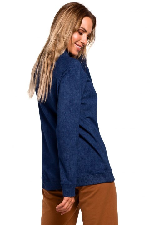 Bluza damska dzianinowa oversize ze ściągaczem niebieska me443 Bluza damska dzianinowa oversize ze ściągaczem niebieska me443