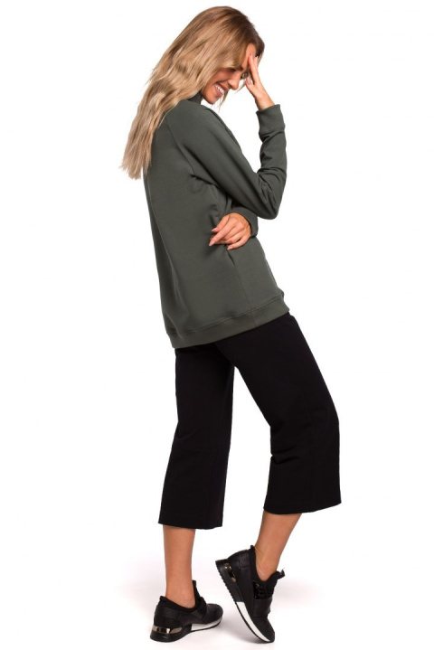 Bluza damska dzianinowa oversize ze ściągaczem zielona me443 Bluza damska dzianinowa oversize ze ściągaczem zielona me443