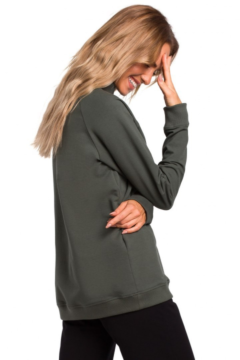 Bluza damska dzianinowa oversize ze ściągaczem zielona me443 Bluza damska dzianinowa oversize ze ściągaczem zielona me443
