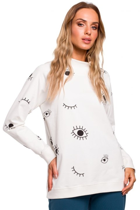 Bluza damska oversize z nadrukiem ecru me442 Bluza damska oversize z nadrukiem ecru me442