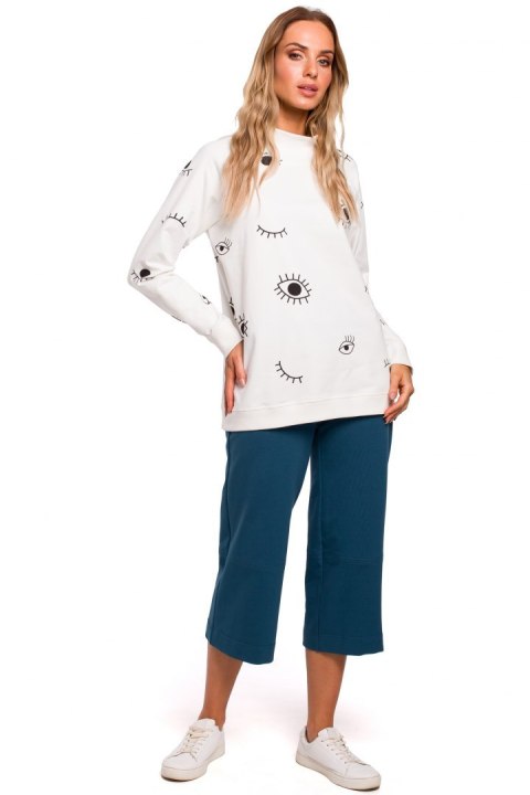 Bluza damska oversize z nadrukiem ecru me442 Bluza damska oversize z nadrukiem ecru me442