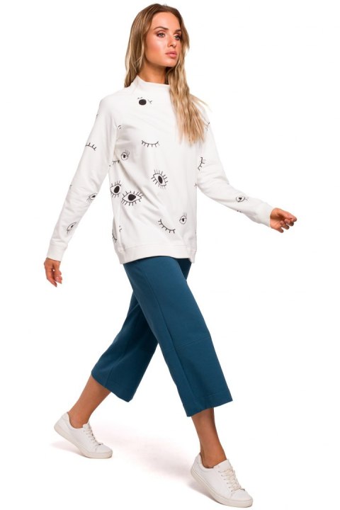 Bluza damska oversize z nadrukiem ecru me442 Bluza damska oversize z nadrukiem ecru me442