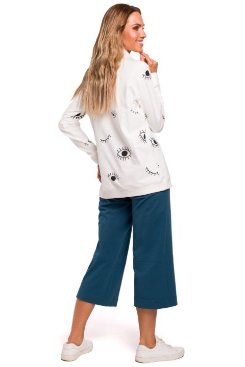 Bluza damska oversize z nadrukiem ecru me442 Bluza damska oversize z nadrukiem ecru me442