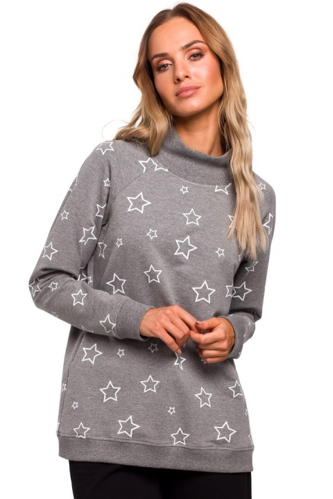 Bluza damska oversize z nadrukiem szara me442 Bluza damska oversize z nadrukiem szara me442