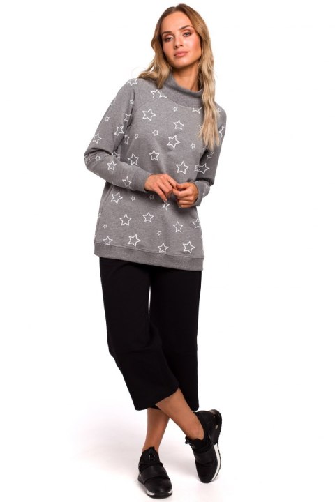 Bluza damska oversize z nadrukiem szara me442 Bluza damska oversize z nadrukiem szara me442