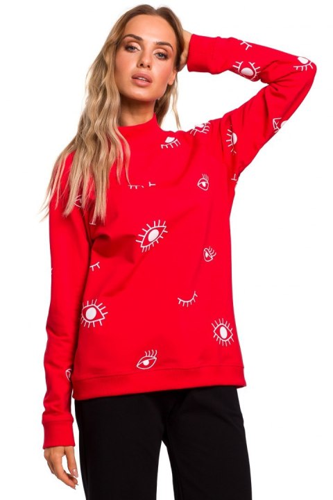 Bluza damska oversize z nadrukiem czerwona me442 Bluza damska oversize z nadrukiem czerwona me442