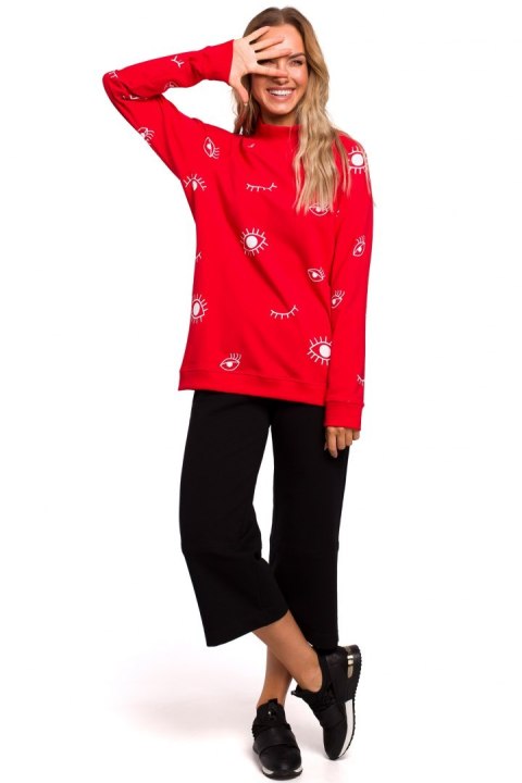 Bluza damska oversize z nadrukiem czerwona me442 Bluza damska oversize z nadrukiem czerwona me442